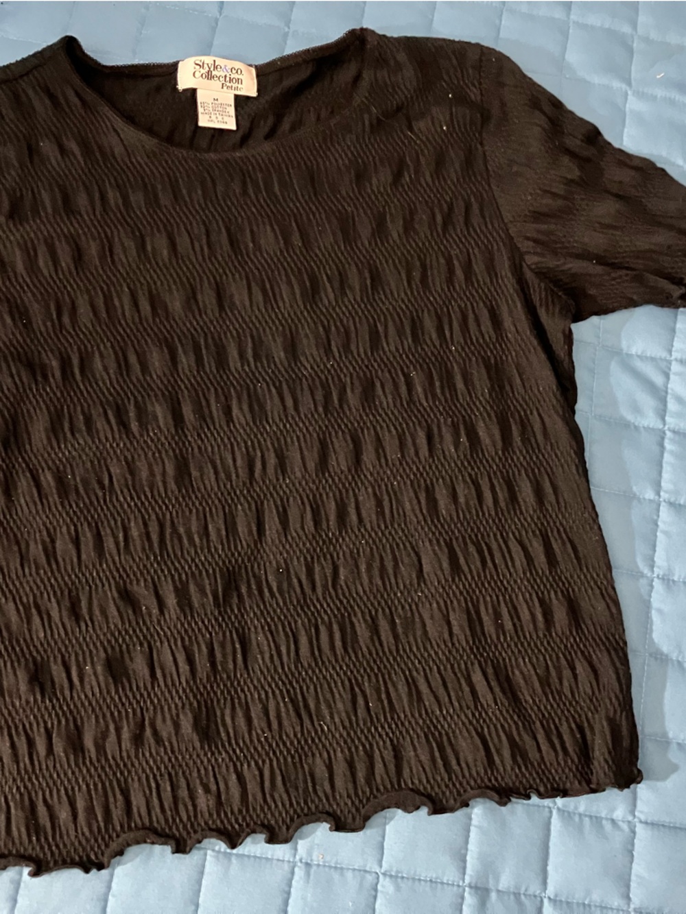 Style & Co. Women's Short Sleeve Textured Black Tee